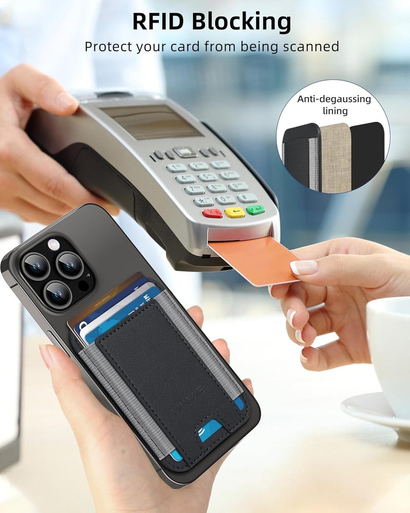 HiWe for MagSafe Wallet, Strongest Magnetic Wallet for iPhone 17/16/15/14/13/12 Series, 7 Cards Holder, Leather Minimalist Slim RFID, 1 Slot, Black & Grey - Image 4